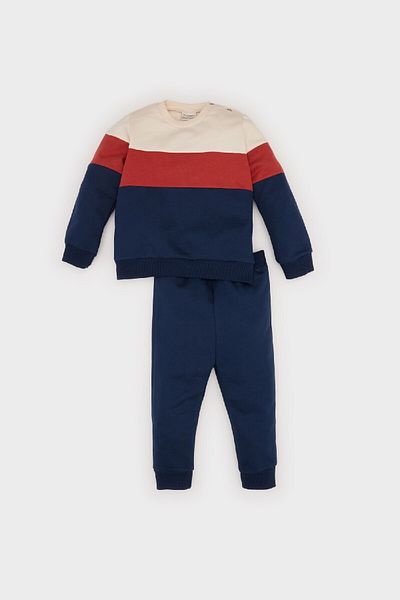 DeFacto Color Blocked Long Sleeve Sweatshirt and Jogger Tracksuit Set for Baby Boy - Y1