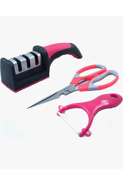 Ceyden Triple Kitchen Set Knife Sharpener+ Kitchen Scissors+ Fruit Vegetable Peeler in One Pack
