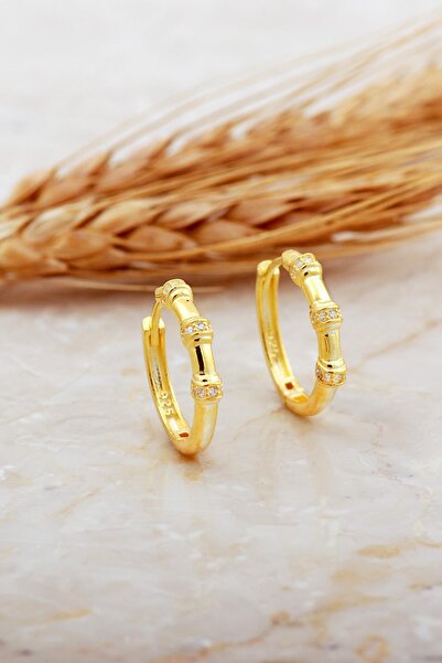 Sümer Telkari 20 Mm Taşlı Tasarım Altın Kaplama Gümüş Halka Küpe 7161