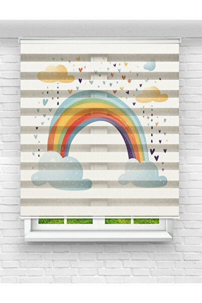 Mas Sevimli Gökkuşağı Baskılı Zebra Perde | Çocuk Odası İçin Desenli Stor Perde