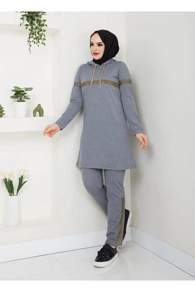 CNG MODA Women's Hooded Glitter Stripe Tracksuit Set