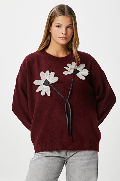 Ritnice Γυναικείο πουλόβερ Miranda Floral Λεπτομέρεια Claret Red Knitwear