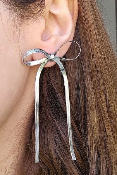 MutluBiDünya Kurdele Tasarım Kararmaz Fiyonk Model Çelik İtalyan küpe