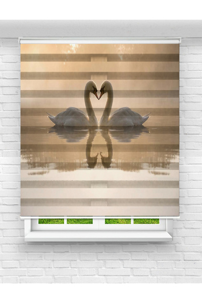 Mas Sevimli Kuğular Baskılı Zebra Perde | Çocuk Odası İçin Desenli Stor Perde