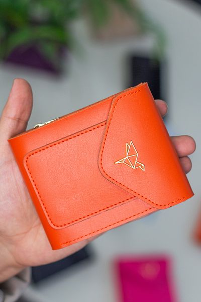 Garbalia Peru Vegan Leather Zippered Orange Women's Wallet with Coin Compartment and Plenty of Card Holders
