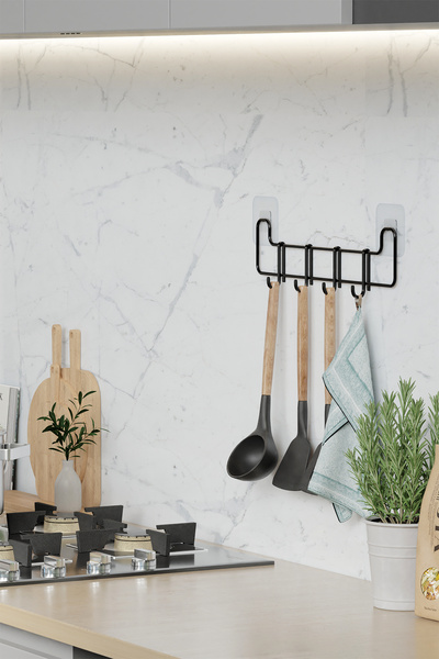 zabata Adhesive Kitchen Hanger Black Metal Hanger Wall Hanger Organizer Countertop Organizer
