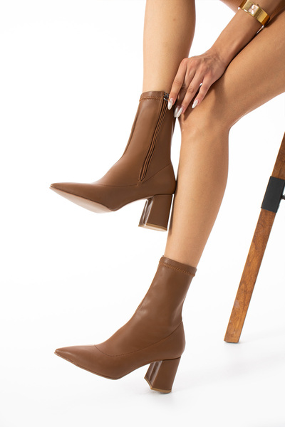 Gökçe Shoes Forga Streç Bilekten Taba Kadın Topuklu Bot