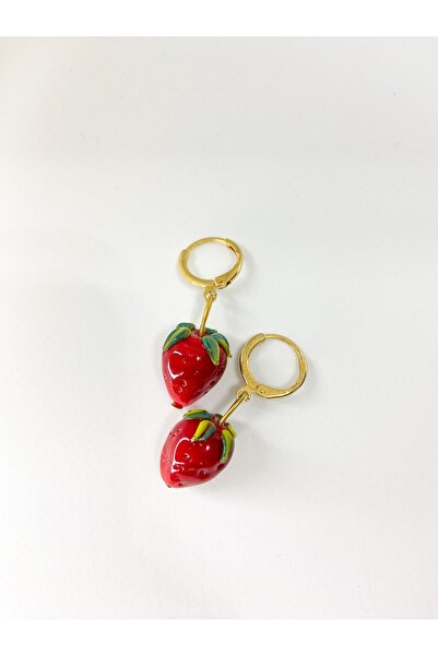 SINE ACCESSORY Kırmızı Cam Çilek Küpe