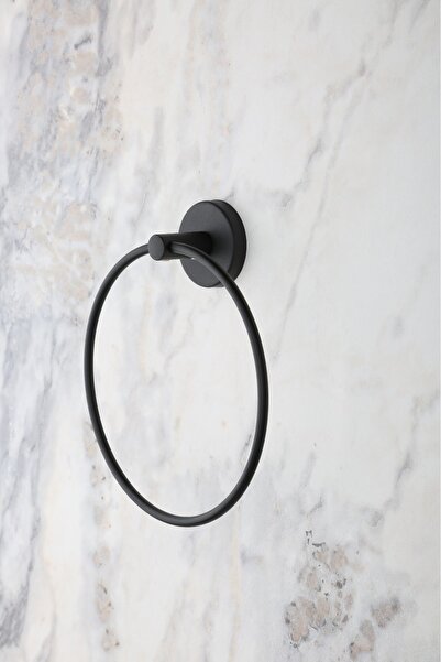 Aktel Banyo Yapışkanlı Siyah Yuvarlak Havluluk Mutfak Banyo Havlu Askılığı Ta...