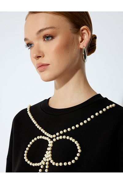 Koton Pearl Bow Detail Sweatshirt