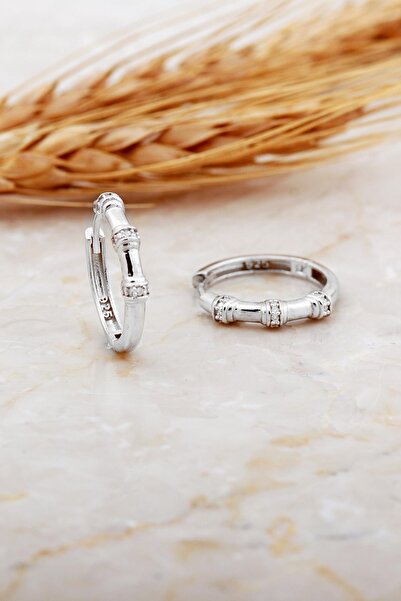 Sümer Telkari 20 Mm Taşlı Tasarım Rodyumlu Gümüş Halka Küpe 7160