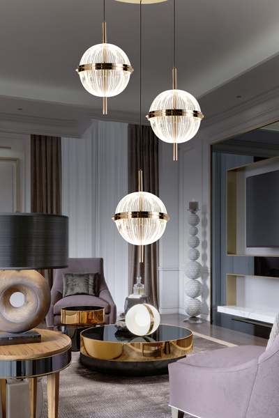 Apliqa Loret 3'lü Yuvarlak 36 Watt Gold Krisatlli Modern Salon Oturma Odası Sarkıt Led Avize