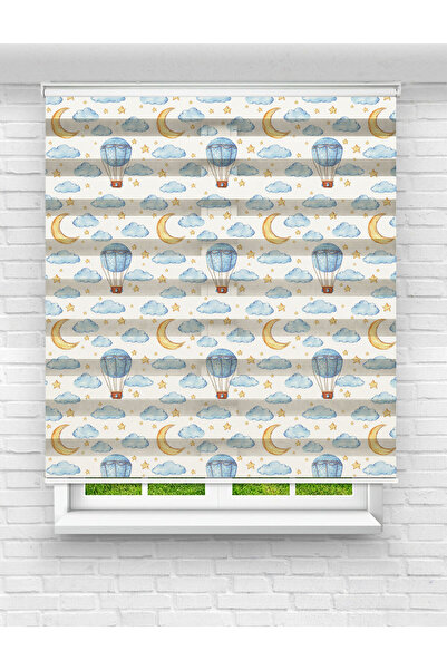 Mas Erkek Çocuk Odası İçin Aydede Desenli Baskılı Zebra Perde – Yıldızlı Gece Tasarımı