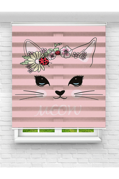 Mas Kırmızı Uğur Böcekli Kedicik Baskılı Zebra Perde | Çocuk Odası İçin