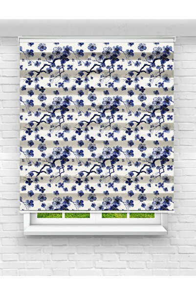 Mas Mavi Ferah Çiçekler Desenli Baskılı Zebra Perde – Şık ve Doğal Tasarım