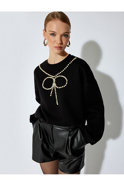Koton Pearl Bow Detail Sweatshirt