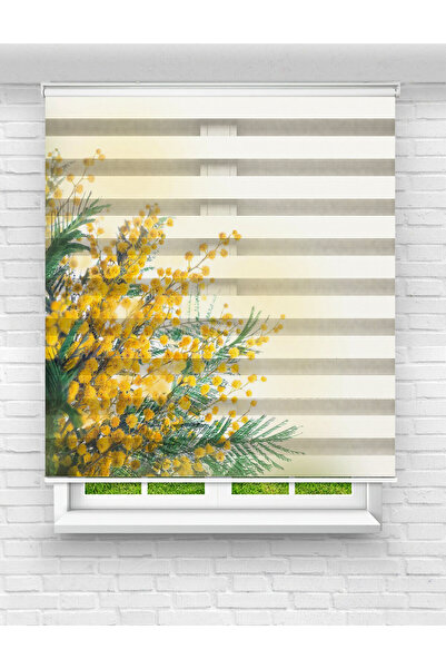 Mas Sarı Soft Çiçekler Baskılı Zebra Perde | Zarif ve Yumuşak Çiçek Desenli Perde