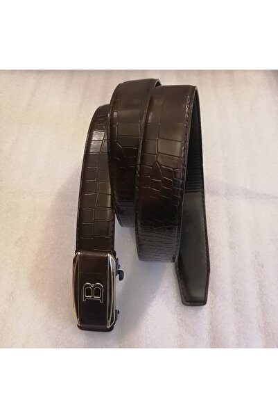 Butik Tülin Unisex suni deri kroko baskı kahve antik altın B harfli otomatik ...