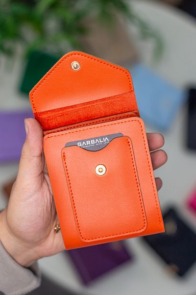 Garbalia Peru Vegan Leather Zippered Orange Women's Wallet with Coin Compartment and Plenty of Card Holders