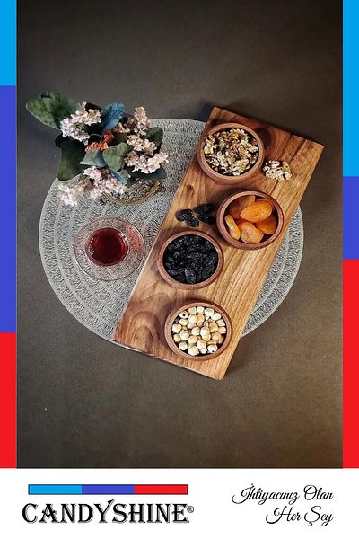 CandyShine Luxury Wooden Snack Bowl Nuts Bowl Snack Plate Organic Wooden Bowl Snack Bowl