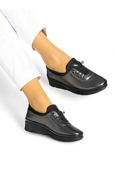MİYA Full Orthopedic Platinum Gray Comfort Sole Lace up Stretch Casual Women's Ballerina Shoes