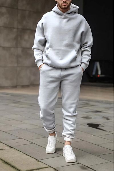 Elfa Tekstil Men's Hooded Loose Cotton Jogger Tracksuit Set