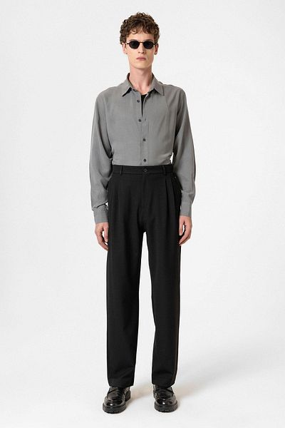 Antioch Black High Waist Pleated Comfortable Fit Men's Trousers