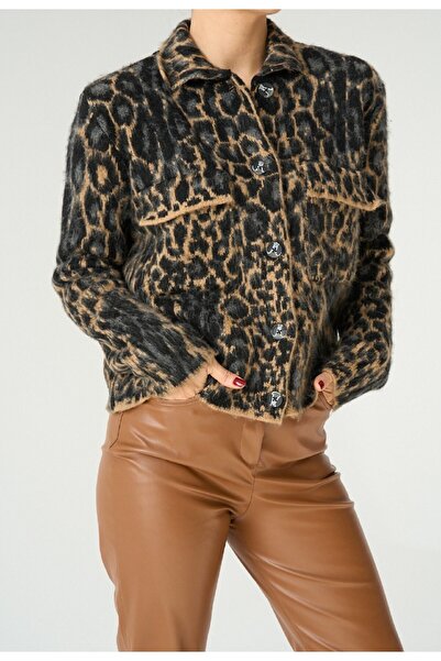 Souls Fruit Women's Standard Size Leopard Print Jacket Collar 2 Pockets 5 But...