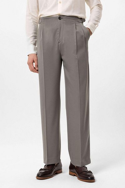 Antioch Light Khaki High Waist Buckle Detailed Comfortable Fit Men's Pants