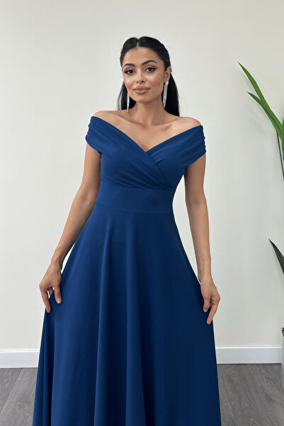 giyimmasalı Kayık Yaka Kiloş Elbise - Indigo
