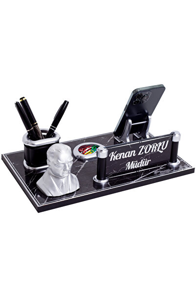 isimliksepeti Side Atatürk Biblolu Ofis Masaüstü İsimlik Seti Mermer Desenli ...