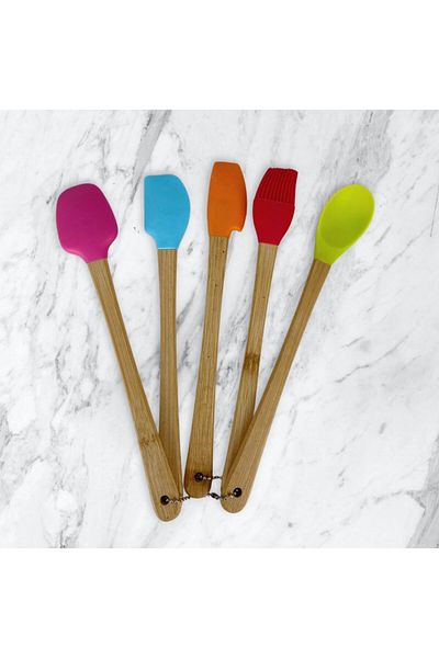 PEKİBU Colorful Bamboo Silicone Mini Spatula Set - 5 Pieces