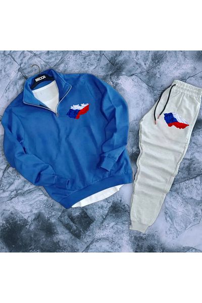Minikelya Czech Republic Flag Custom Graphic Printed Stand Collar Sweatshirt-Sweatpants
