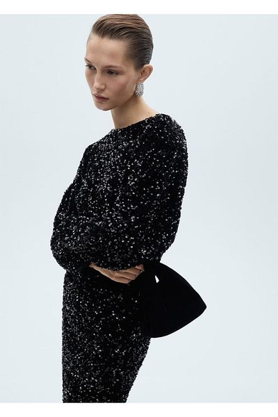 MANGO Woman Paillettenkleid mit Ballonärmeln