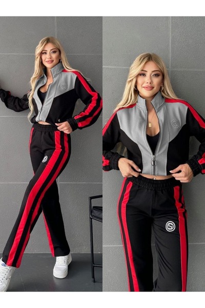 estilowear طقم بدلة رياضية نسائية بسحاب - طقم من قطعتين، 2 خيط ليكرا