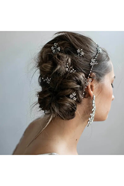Eva Flore Rhinestone Hair Wire Buckle Silver Bridal Engagement Maternity Hair Accessory 5 Pcs Hair Hairpin, Bun Buckle