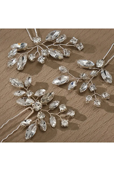 Eva Flore Silver Bridal Engagement Maternity - Stone Detailed Hairpin and Bun Clip 3 Pieces