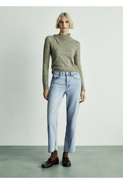 MANGO Woman Blugi crop albi cu tăietură dreaptă