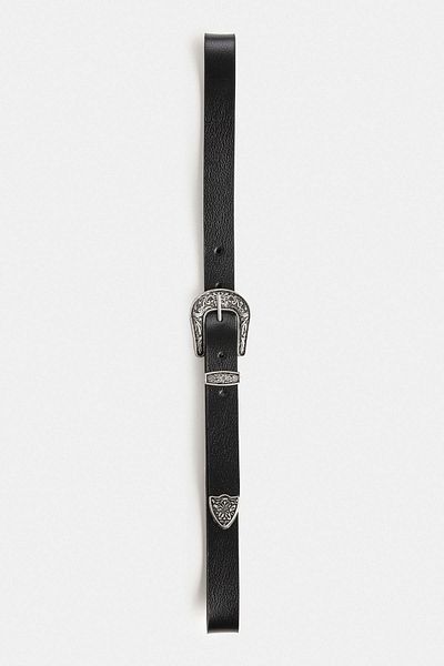 Antioch Black Buckle Embroidered Vintage Men's Leather Belt
