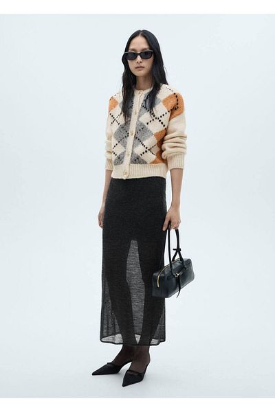 MANGO Woman Argyle Button down Cardigan