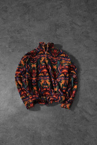 Slatra Men's Antique Pattern Half Zipper Oversize Fleece Sweatshirt