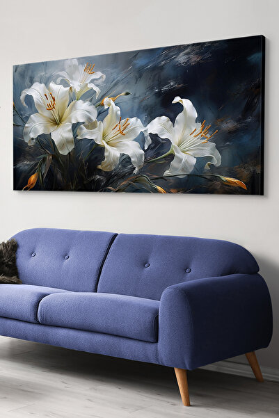 Evinemoda Beyaz Zambaklar Dinamik ve Soyut Sanat Tek Parça Kanvas - Canvas Tablo