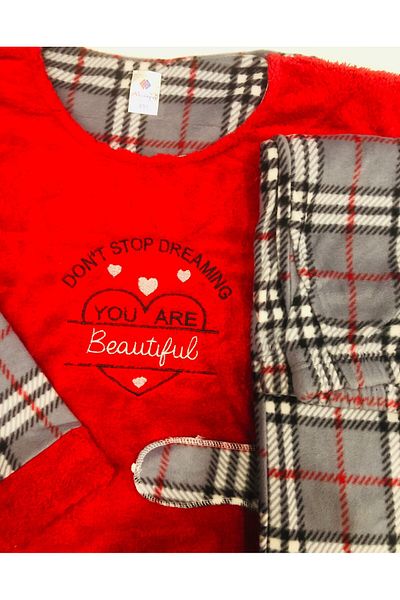 Akasya Women's Plus Size Plaid Pattern Fleece Pajama Set 2171