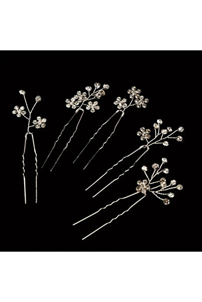 Eva Flore Rhinestone Hair Wire Buckle Silver Bridal Engagement Maternity Hair Accessory 5 Pcs Hair Hairpin, Bun Buckle
