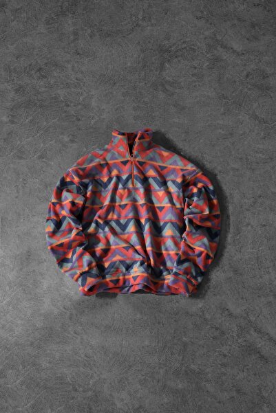 Slatra Men's Geometric Pattern Half Zipper Oversize Fleece Sweatshirt