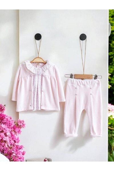 Mymio Baby Girl Floral Velvet Blouse and Trousers Set of 2