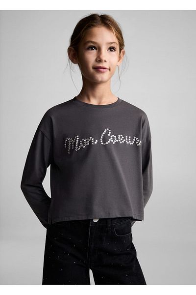 MANGO Kids Tricou cu mânecă lungă cu detalii de piatră