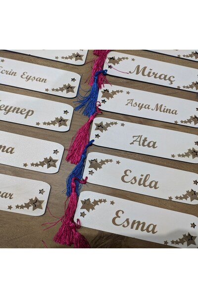 bir parça tasarım İsme Özel Ahşap Ayraç 5 Li