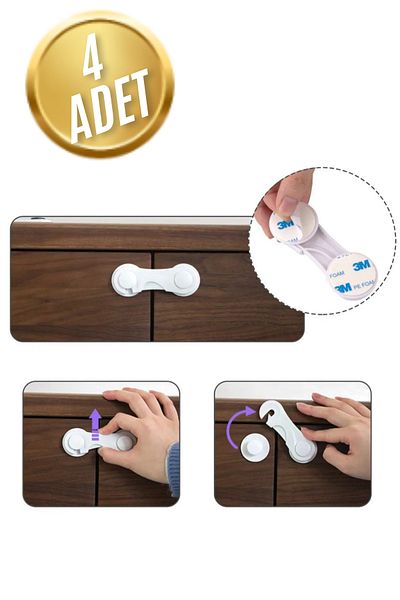 Ely Baby 4 Pcs Child Baby Safety Multi-Purpose Lock Cabinet Door Drawer White Goods Safety