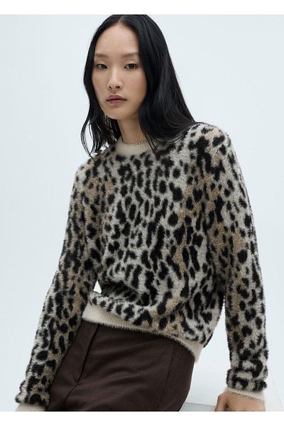 MANGO Woman Pulover cu aspect de blană cu model animal